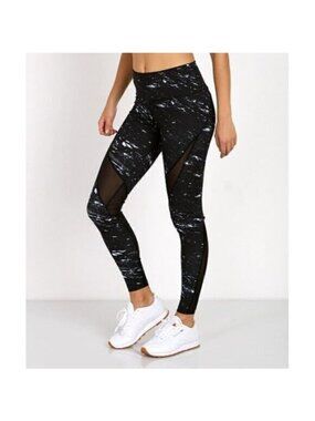 Varley Windsor Tights Leggings Size XS Black Marble Mesh Panels